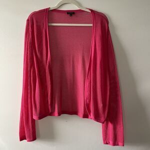 Talbots Open Front Mesh Knit Cardigan Pink Long Sleeve Women's Size XL